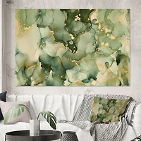 Green Luxury Abstract Fluid Art I Canvas Wall Print