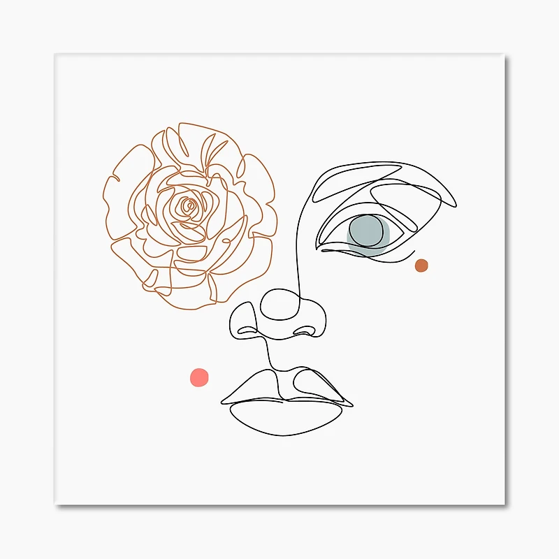 Female Face one Line Drawing with Minimal Shapes Canvas Wall Art Print