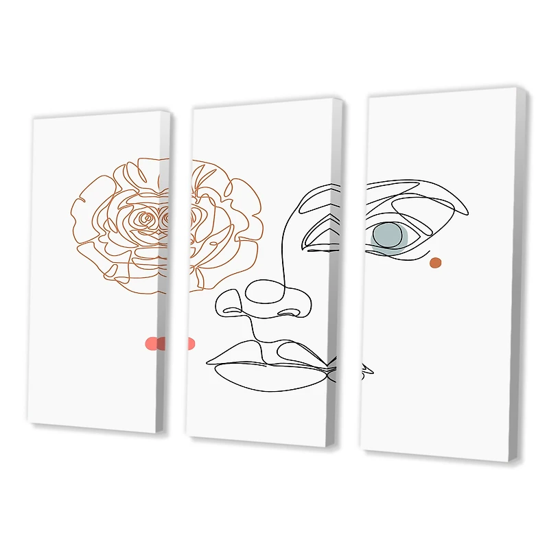 Female Face one Line Drawing with Minimal Shapes Canvas Wall Art Print