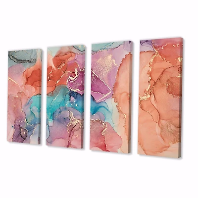 Turquoise and Brown Luxury Abstract Fluid Art II -5 Pieces Canvas Wall Print