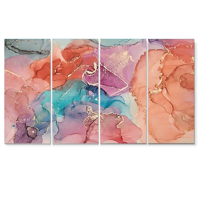 Turquoise and Brown Luxury Abstract Fluid Art II -5 Pieces Canvas Wall Print