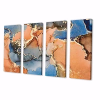 Blue and Orange Luxury Abstract Fluid Art I Canvas Wall Print