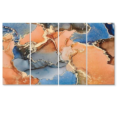 Blue and Orange Luxury Abstract Fluid Art I Canvas Wall Print - 4-5 Panels