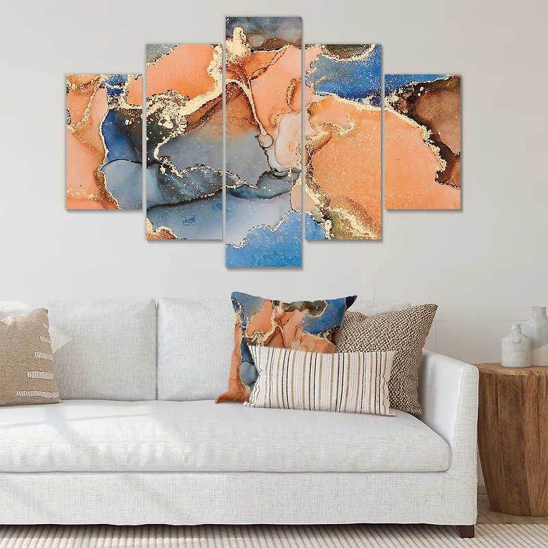 Blue and Orange Luxury Abstract Fluid Art I Canvas Wall Print