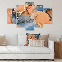 Blue and Orange Luxury Abstract Fluid Art I Canvas Wall Print