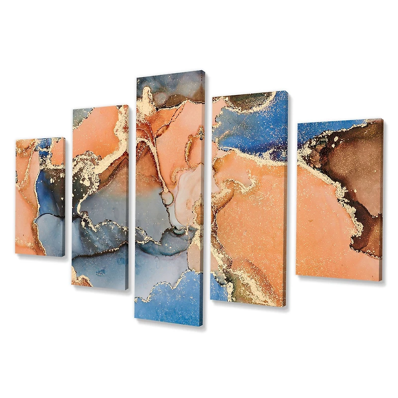 Blue and Orange Luxury Abstract Fluid Art I Canvas Wall Print