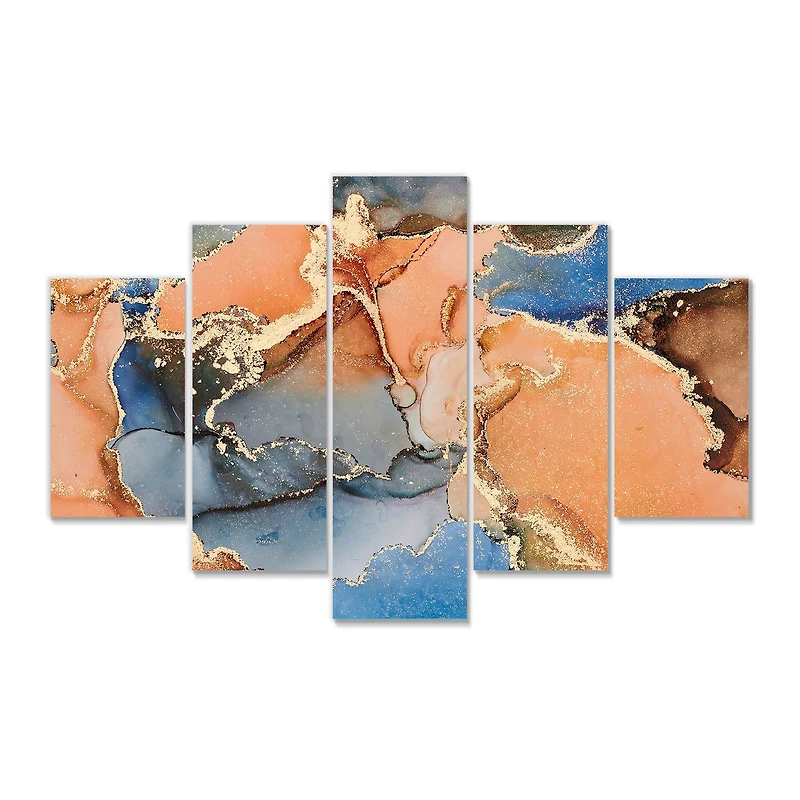 Blue and Orange Luxury Abstract Fluid Art I Canvas Wall Print