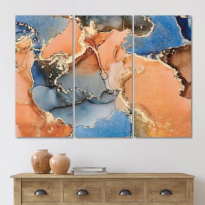 Blue and Orange Luxury Abstract Fluid Art I Canvas Wall Print
