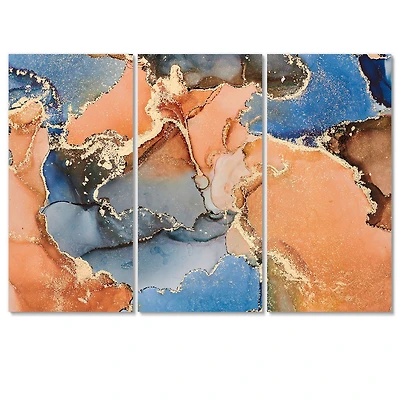 Blue and Orange Luxury Abstract Fluid Art I Canvas Wall Print