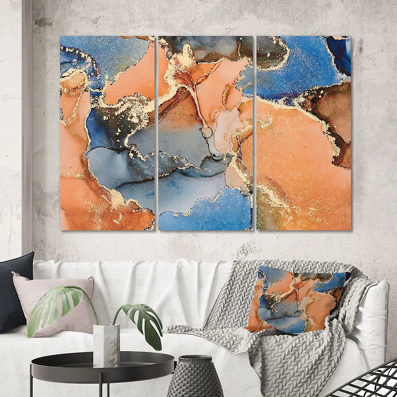 Blue and Orange Luxury Abstract Fluid Art I Canvas Wall Print