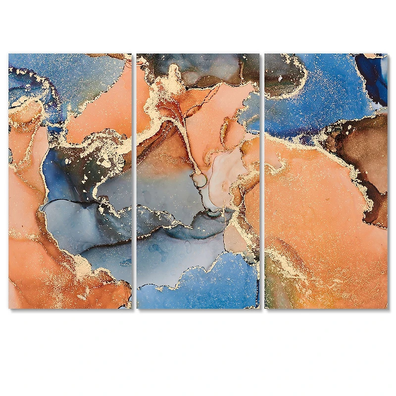 Blue and Orange Luxury Abstract Fluid Art I Canvas Wall Print