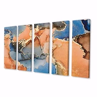 Blue and Orange Luxury Abstract Fluid Art I Canvas Wall Print