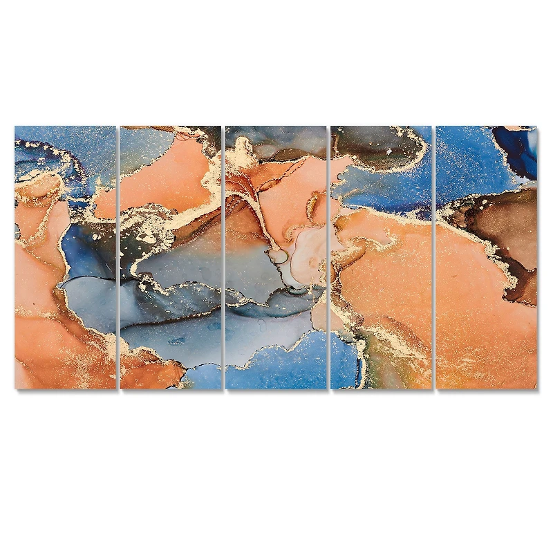 Blue and Orange Luxury Abstract Fluid Art I Canvas Wall Print