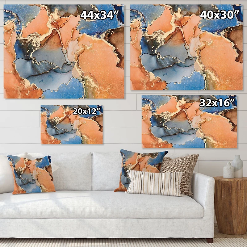 Blue and Orange Luxury Abstract Fluid Art I Canvas Wall Print