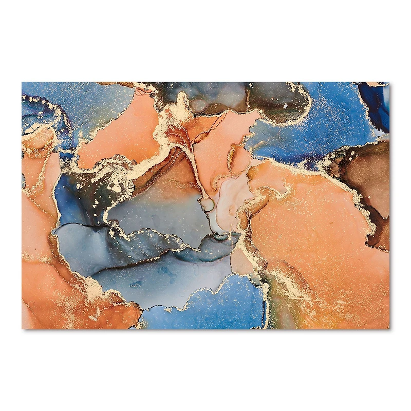 Blue and Orange Luxury Abstract Fluid Art I Canvas Wall Print
