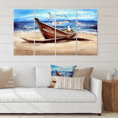 An Old Fishing Boat on The Sandy Beach Canvas Wall Art Print