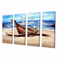 An Old Fishing Boat on The Sandy Beach Canvas Wall Art Print