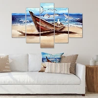 An Old Fishing Boat on The Sandy Beach Canvas Wall Art Print