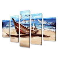 An Old Fishing Boat on The Sandy Beach Canvas Wall Art Print