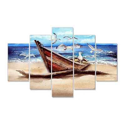 An Old Fishing Boat on The Sandy Beach Canvas Wall Art Print