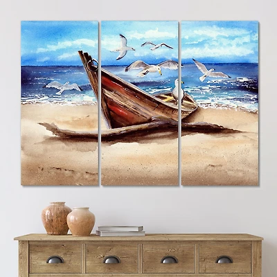 Toile imprimée « An Old Fishing Boat on The Sandy Beach