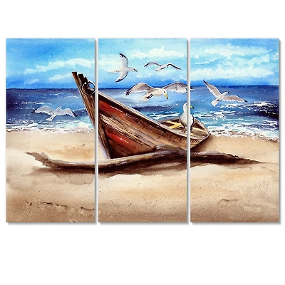 An Old Fishing Boat on The Sandy Beach Canvas Wall Art Print