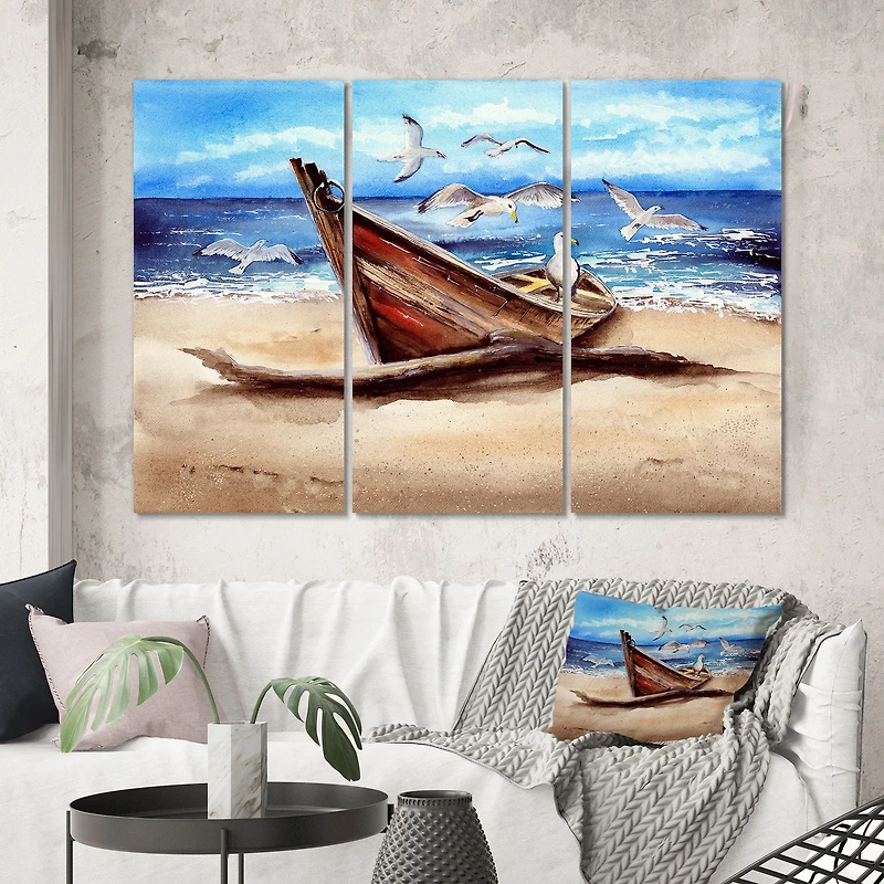An Old Fishing Boat on The Sandy Beach Canvas Wall Art Print