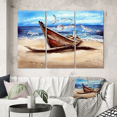 An Old Fishing Boat on The Sandy Beach Canvas Wall Art Print