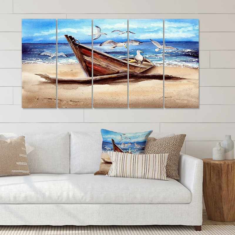An Old Fishing Boat on The Sandy Beach Canvas Wall Art Print