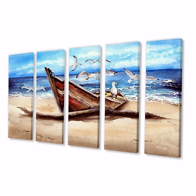 An Old Fishing Boat on The Sandy Beach Canvas Wall Art Print
