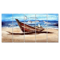 An Old Fishing Boat on The Sandy Beach Canvas Wall Art Print