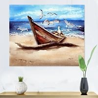 An Old Fishing Boat on The Sandy Beach Canvas Wall Art Print