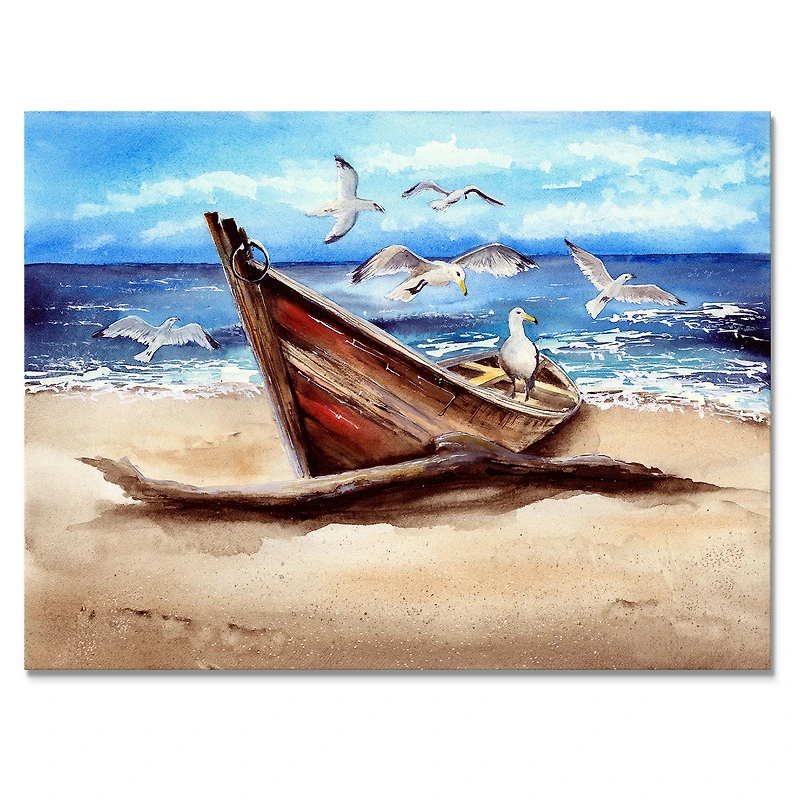 An Old Fishing Boat on The Sandy Beach Canvas Wall Art Print