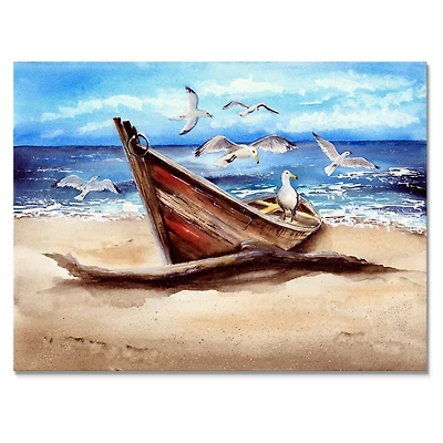 Toile imprimée « An Old Fishing Boat on The Sandy Beach »