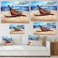 An Old Fishing Boat on The Sandy Beach Canvas Wall Art Print