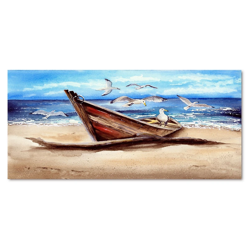 An Old Fishing Boat on The Sandy Beach Canvas Wall Art Print