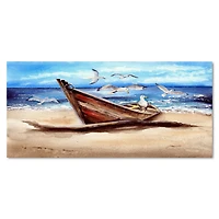 An Old Fishing Boat on The Sandy Beach Canvas Wall Art Print