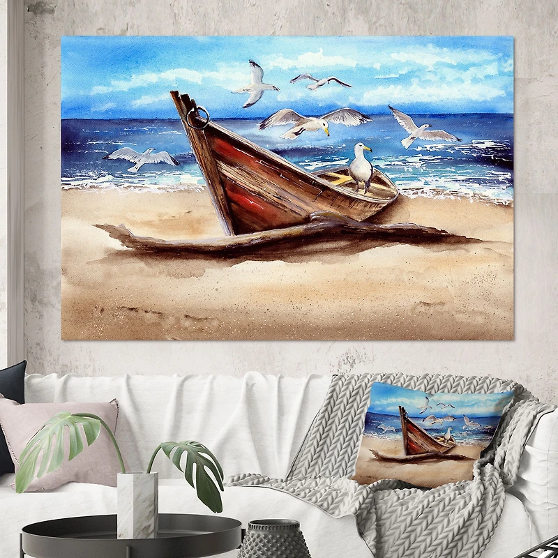 An Old Fishing Boat on The Sandy Beach Canvas Wall Art Print