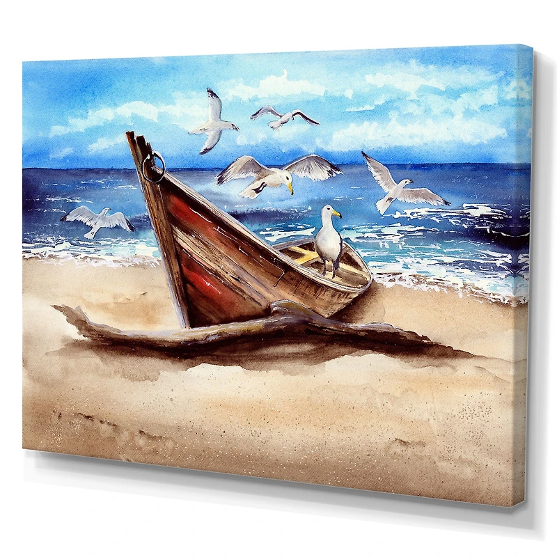 An Old Fishing Boat on The Sandy Beach Canvas Wall Art Print