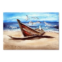 An Old Fishing Boat on The Sandy Beach Canvas Wall Art Print