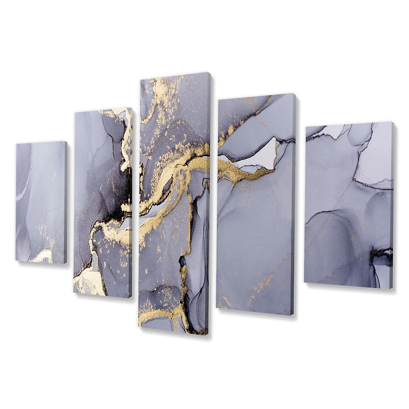 Closeup of Black and Golden Abstract Marble Texture Canvas Wall Art Print