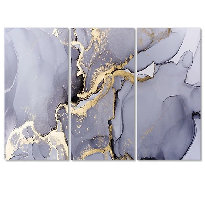 Closeup of Black and Golden Abstract Marble Texture Canvas Wall Art Print - 3 Panels
