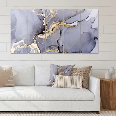 Closeup of Black and Golden Abstract Marble Texture  Canvas Wall Art Print - 4-5 Panels