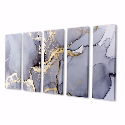 Closeup of Black and Golden Abstract Marble Texture Canvas Wall Art Print - 4-5 Panels