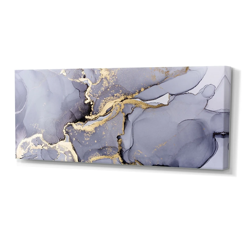 Closeup of Black and Golden Abstract Marble Texture Canvas Wall Art Print