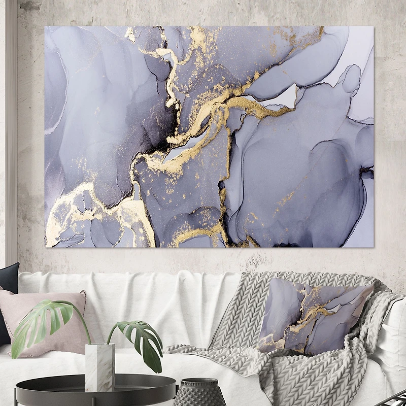 Closeup of Black and Golden Abstract Marble Texture Canvas Wall Art Print