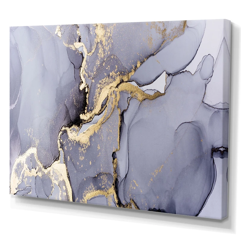 Closeup of Black and Golden Abstract Marble Texture Canvas Wall Art Print