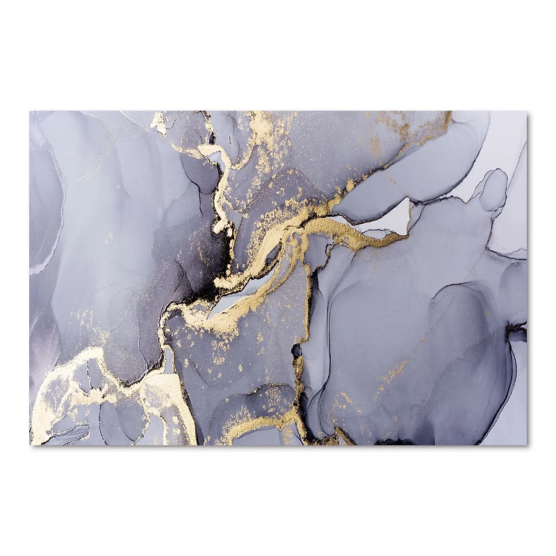 Closeup of Black and Golden Abstract Marble Texture Canvas Wall Art Print
