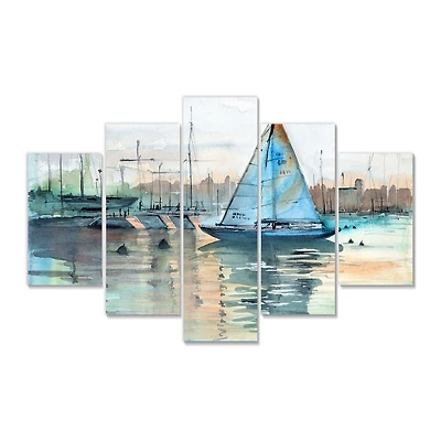 Toile imprimée « A Sailboat Marina with Some Yachts » - 4-5 panneaux
