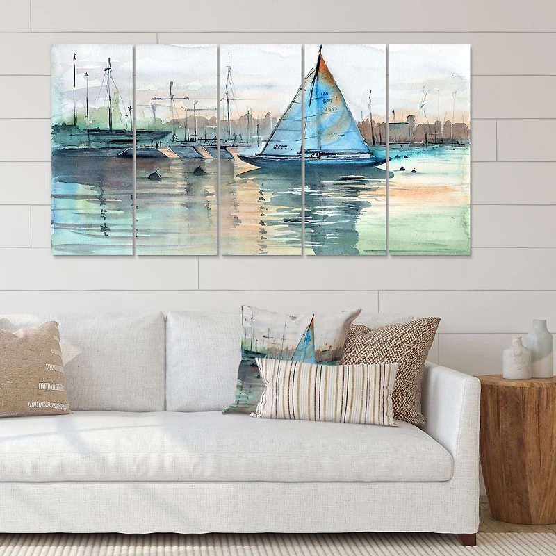 Toile imprimée « A Sailboat Marina with Some Yachts